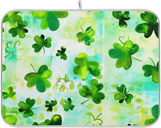 Absorbent Dish Drying Mat for Kitchen Counter - Clover Clover Microfiber Drying Pad, Reversible Drainer Mats for Countertop, Small 16" x 18"