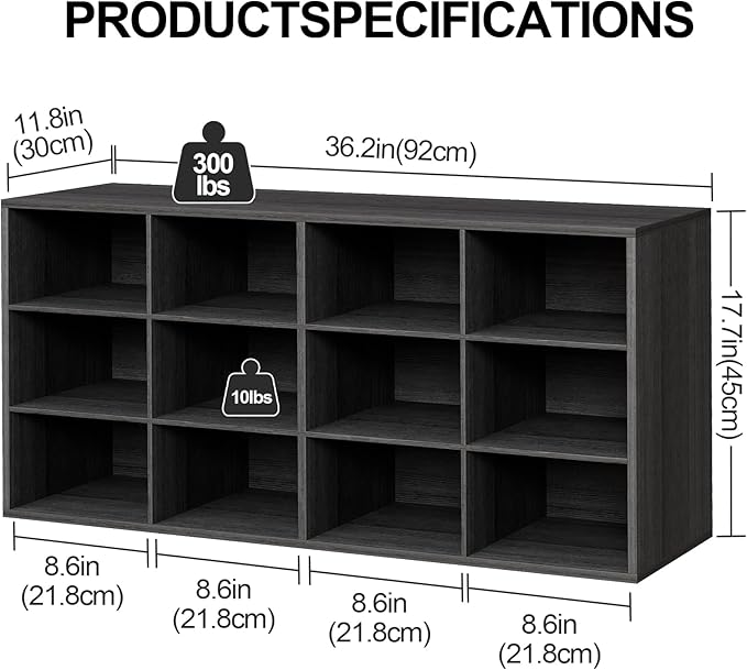 12-Cubby Shoe Rack, 3-Tier Wood Shoe Organizer, Multifunctional Shoe Organizer Bench for Entryway, Mudroom, Hallway, Closet,36.22 * 11.81 * 17.72 Inch,Black-NeatNest