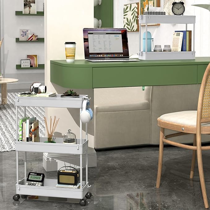 SPACEKEEPER Slim Rolling Storage Cart, 3 Tier Storage Organizer Laundry Room Organizer Mobile Shelving Unit, Multi-Purpose for Kitchen Office Bathroom Laundry Narrow Places, Gray-NeatNest