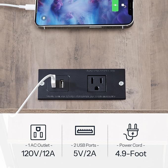 HOOBRO Narrow Side Table with LED Light and USB C Port, Night Stand with Charging Station, Skinny End Table with 2 Fabric Drawers, for Bedroom, Living Room, Greige and Black BG486UDBZ01