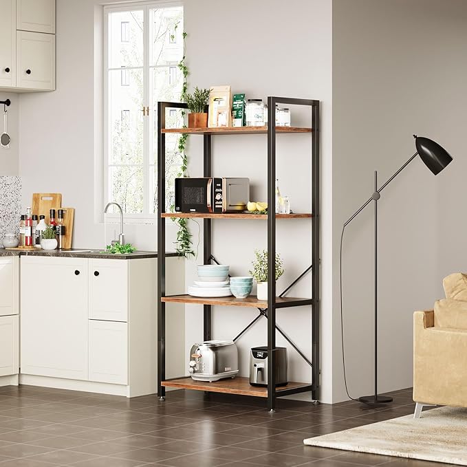 Casaottima Book Shelf, 4 Tier Bookshelf, Modern Wood Bookcase Shelves for Bedroom, Industrial Display Shelf for Living Room Home Office Kitchen, Standing Shelving Unit Storage Organizer, Vintage-NeatNest