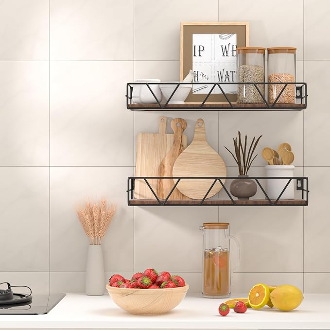 Floating Shelves Set of 3, Home Wood Wall Shelf, Farmhouse Shelf for Bedroom, Wall Mounted Floating Shelf for Living Room, Bedroom, Bathroom, Kitchen, Office (Black)-NeatNest