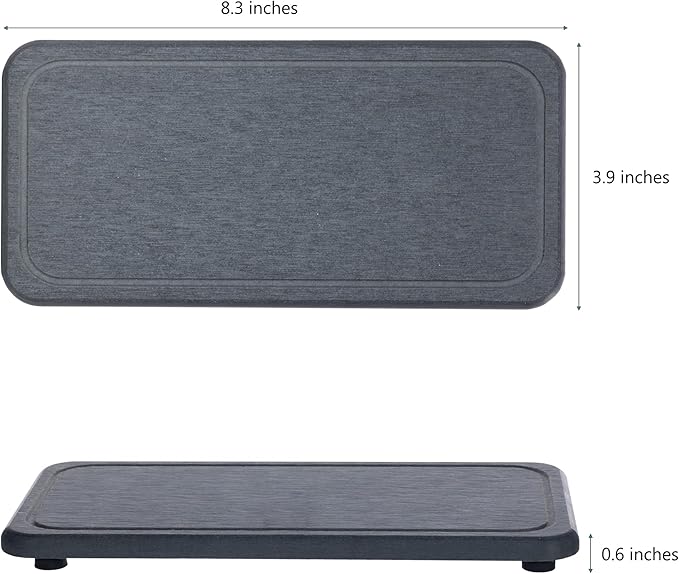 2 Pcs Water Absorbing Stone Trays, Kitchen/Bathroom Sink Soap Dish, Diatomite Tray Used for Hand Soap & Cosmetic Bottles in The Modern Home, 4" W x 8.3" L, Dark Gray-NeatNest