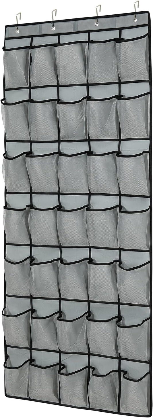 35-Pocket Over The Door Shoe Organizer - Mesh Pockets Shoe Holder Rack With 4 Metal Hooks-NeatNest