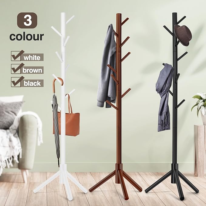 2 PCS Coat Rack, Freestanding Coat Rack with 8 Hooks and 3 Adjustable Size Tree Coat Racks for Bedroom, Hallway, Entrance, Office, for Hats, Coats, Scarves, Handbags-NeatNest