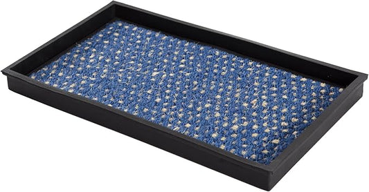 Anji Mountain AMB0BT2F-010 Black Rubber Boot/Shoe Tray with Coir, Fits 2 Pair (24.5" Wide), Blue & Ivory Insert
