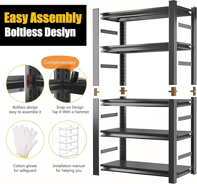 63" Heavy Duty Garage Shelving, 5-Tier Adjustable Storage Shelf, 2000lbs Capacity for Kitchen Garage Warehouse Organization-NeatNest
