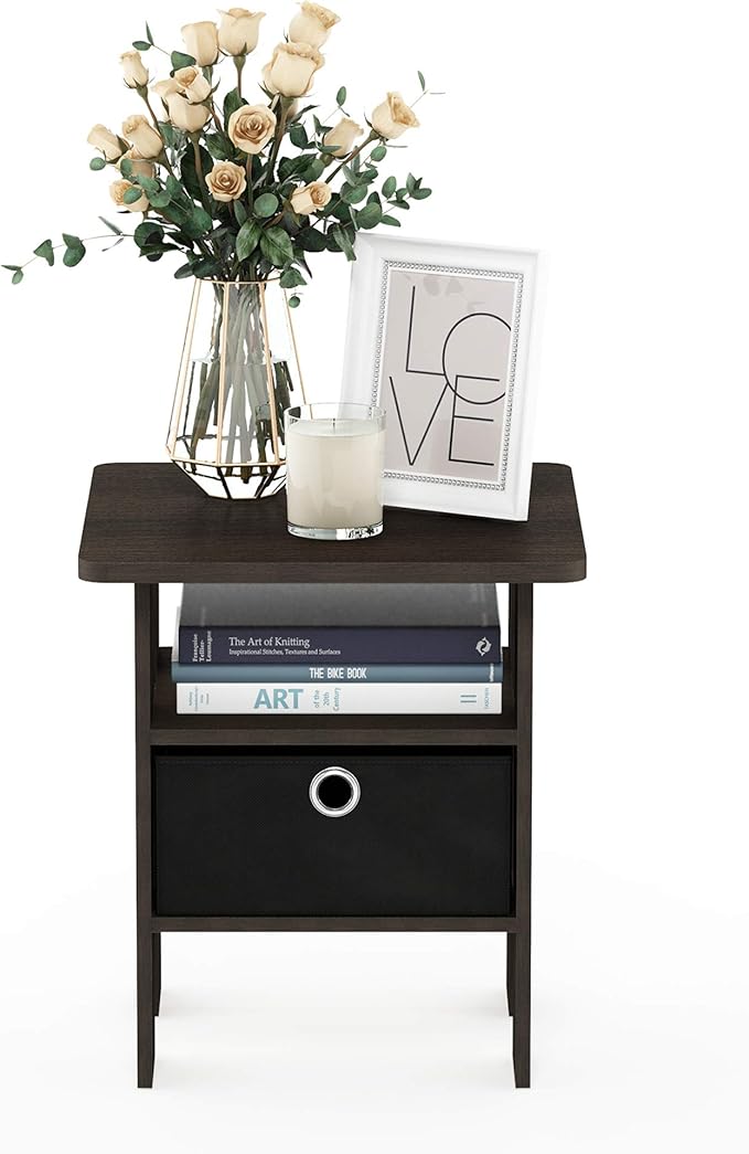 Furinno Andrey End Table / Side Table / Night Stand / Bedside Table with Bin Drawer, Dark Brown/Black, 1-Pack, Center Bin