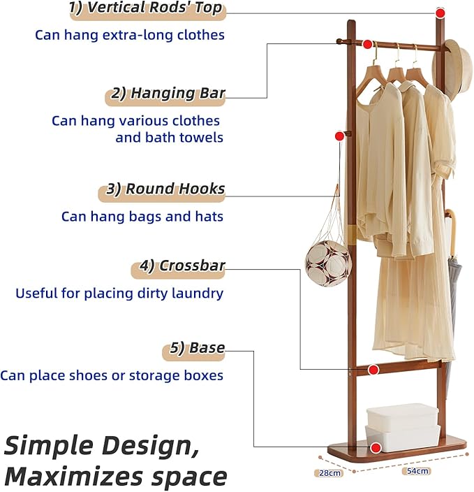 Coat Rack Tree Stand with Very Sturdy Base, Freestanding Small Clothes Rack Heavy Duty, Garment Hanging Racks for Kids and Adults, Space Saving Brown USYD-203-NeatNest