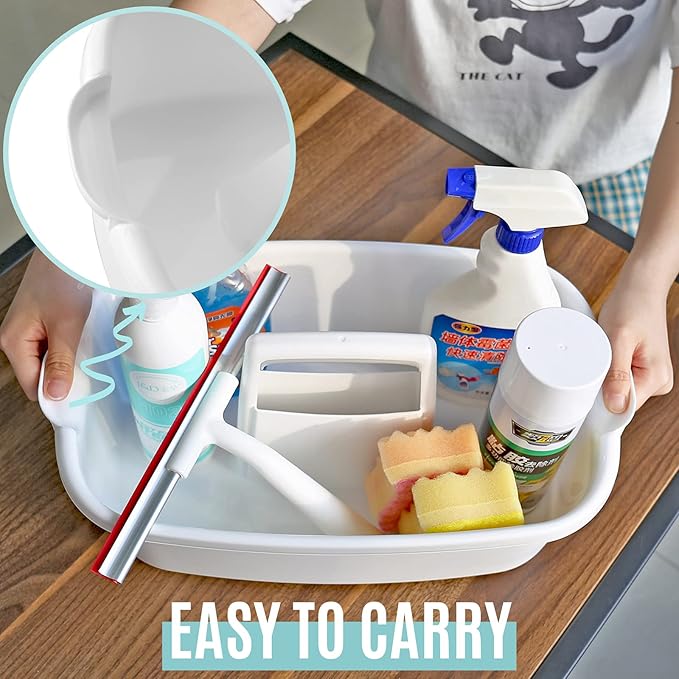 Cleaning Caddy Organizer with Handle, White Plastic Bucket for Cleaning Supplies Products, Cleaning Tool Storage Tote, 2 Pack-NeatNest