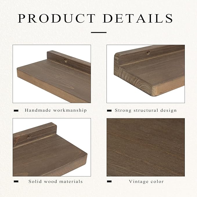 Freezing point Floating Shelves for Wall Set of 2 Natural Wood 16Inch Wall Shelf Decor Plant Display Collectibles Mounted Kitchen Bathroom Bedroom Corner Decorative Storage Stand Coffee-NeatNest