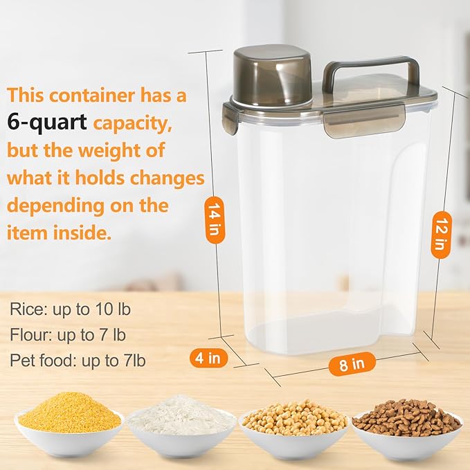 Rice Storage Container 10 Lbs, Airtight Food Dispenser with Large Spout and Cup for Rice, Cereal, Flour, Oatmeal, Pet Dog Cat Food Storage-NeatNest