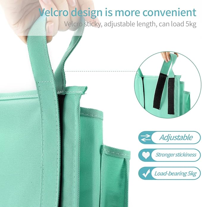 Bseash Bunk Bed Organizer, Bedside Caddy Hanging Bed Organizer Storage Bag 8 Pockets, for College Dorm Rooms Bed, Hospital Bed, Baby Bed Rails, 600D Oxford Cloth (Light Green)-NeatNest