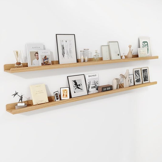 72 Inch Floating Shelves for Wall | Natural Wood Ledge Shelf Set of 2 | Solid Ash Wood Picture Ledge Shelves with Lip | Picture Shelf for Wall with Ledge | Photo Ledge Shelves-NeatNest