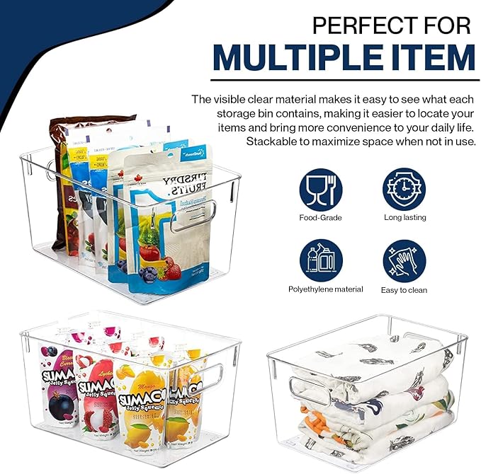 Clear Plastic Storage Bins with Lids, Perfect for Kitchen Organization or Pantry Organization and Storage, Stackable Fridge Organizer Bins, Storage Containers for Organizing, Cabinet Organizers-NeatNest