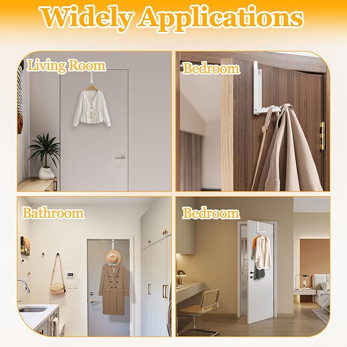 2PCS Over The Door Drying Racks, Folding Over Door Hanger Hooks, Portable Travel Space Saving Collapsible Coat Towel Racks for Clothes, Coats, Towels, Laundry, Bedroom, White