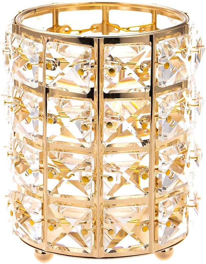 AKOAK 1 Pack Crystal Makeup Brush Holder Office Supplies Storage Rack Eyebrow Pencil/Lipstick/Pencil Makeup Container, Dressing Table, Bedroom, Office (Gold)-NeatNest