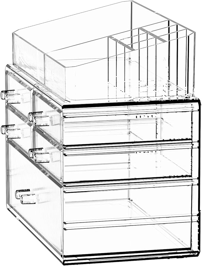ZHIAI Stackable Organizer, Acrylic Cosmetic Organizer for Dresser, Vanity, Kitchen Cabinet, Bathroom, Under Sink, Home Organization and Storage (1 Top 5 Drawers)-NeatNest