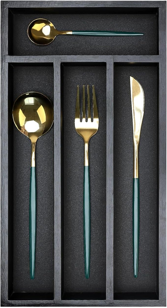 Ayiaren Wooden Silverware Drawer Organizer Tray Small Kitchen Utensil Holder for Drawer Narrow Flatware Organizers Divider Black Wood Cutlery Trays Bamboo Utensil Organizer Spoon and Fork Holder Tray-NeatNest