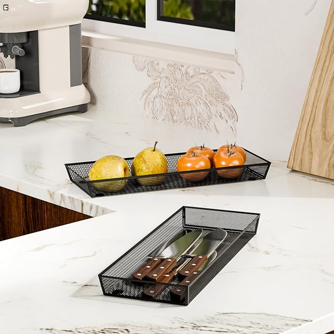BYCY Silverware Drawer Organizer, Mesh Utensil Organizer for Kitchen Storage, Black Steel Metal Mesh Tray for Flatware Fork Spoon Knife… (15 * 6-4P-Black)-NeatNest