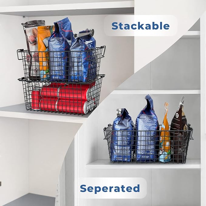 17.5" Freezer Organizer Bins, Stackable Freezer Baskets for Chest Freezer Pantry Organization and Storage Baskets-Black