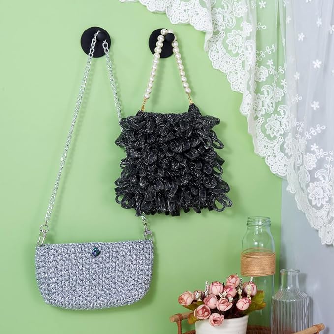 2 Packs Matte Black Adhesive Towel Hooks, Heavy Duty Wall Hooks 304 Stainless Steel Waterproof Sticky Towel Holder Shower Hook for Bathroom Kitchen Hanging Hat Robe Coat Bags