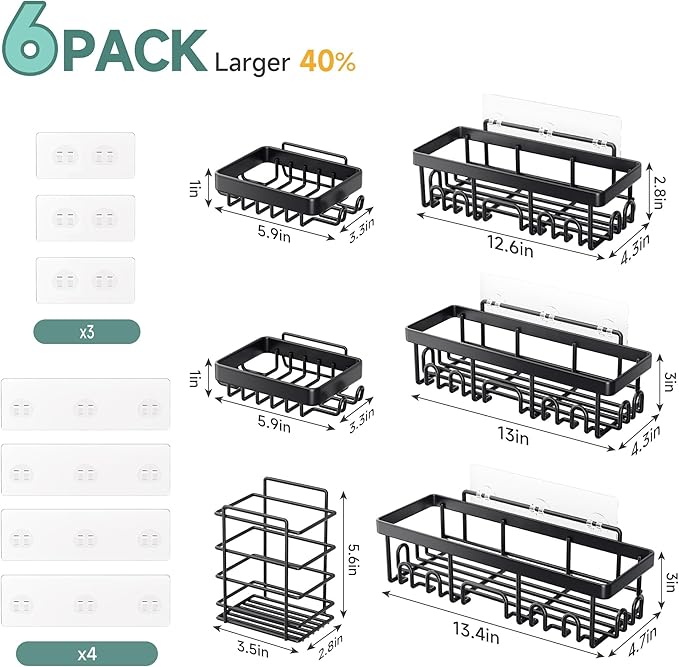 Veken Rustproof & Waterproof Shower Caddy 6-Pack, No Drilling Adhesive Shelves Rack with Soap Holder, Large Capacity Bathroom Organizers and Storage, Wall-Mounted Kitchen & Home Decor-NeatNest