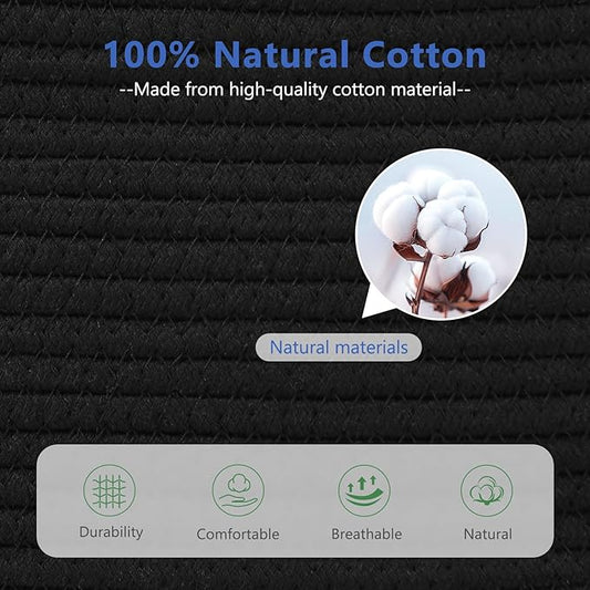 Cotton Rope Basket, Storage Baskets with Handle, 15x10x9 Inch Woven Basket for Shelves, Laundry, Towels, Clothes, Books, Toys (Black 2Pack)-NeatNest
