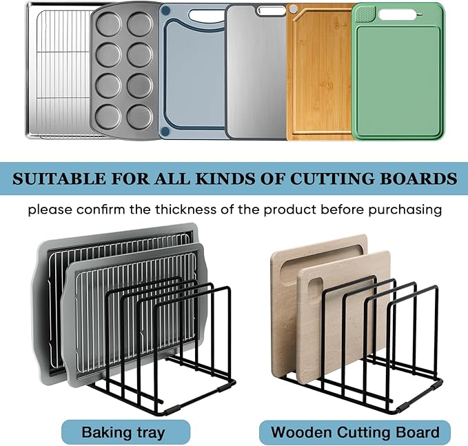 2-Pack Cutting Board Organizer, 5-Slot Steel Kitchen Storage Rack for Cutting Boards, Baking Trays, and Thin Pans - Compact Clutter-Free Solution