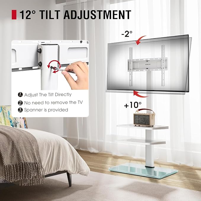 Floor TV Stand with 2 Shelves for 32-65" TVs, Swivel Floor TV Standing Stand with Tilting, 8 Level Height Adjustable Tall Stand for Living Room/Bedroom, Holds up to 88 lbs, MAX VESA 400x400mm-NeatNest