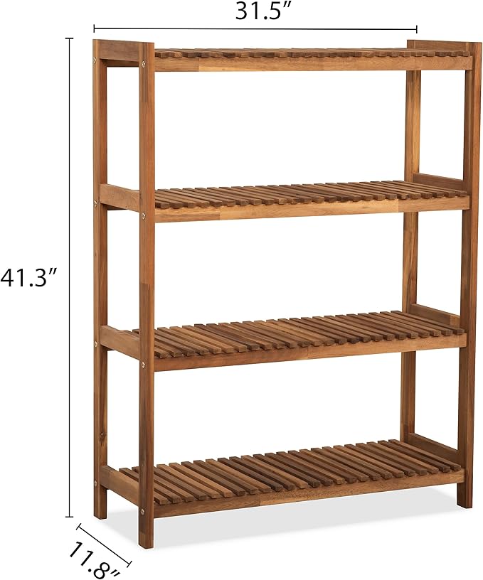 4-Tier Long Acacia Wood Shoe Rack, Wide Natural Shoe Storage Shelf for Entryway, Stackable Wooden Plant Stand Organizer for Closet, Bedroom, Kitchen, Indoor and Outdoor-NeatNest