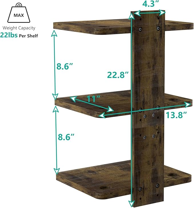 WALI Projector Mount Floating TV Shelf, Holds Up to 22lbs, Wooden Floating Shelf for Under TV for DVD Players, Cable Boxes, Routers, Game Consoles, PlayStation Accessories (CS303NC), 3 Shelves