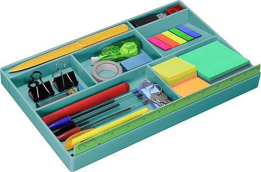 Acrimet Desk Drawer Organizer Tray with 8 Compartments – Multi-Purpose Bin for Office Supplies, Makeup, and Accessories – Fits inside Drawers or Desktops, 12.75" x 8" x 1.06" (Plastic) (Green Color)-NeatNest