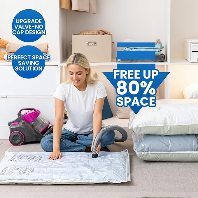 TAILI 8 Pack Vacuum Storage Bags for Comforter and Blankets, Jumbo Vacuum Seal Bags for Bedding 40x31 Inch, Space Saver Bags for Clothes, Pillows, Saving More Closet Space-NeatNest