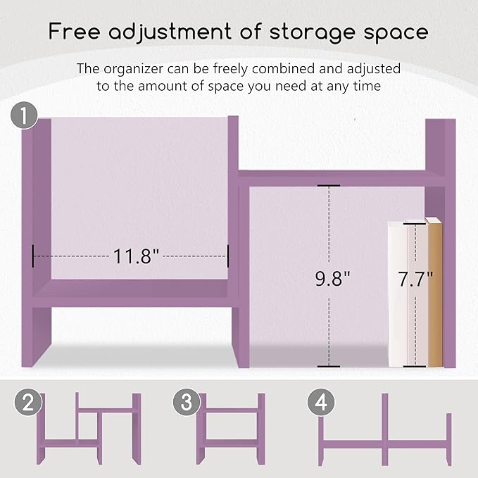 Jerry & Maggie Desktop Organizer Office Storage Rack Adjustable Wood Display Shelf Free Style Double H, Multi-Functional Mini Bookshelf for Desk Natural Stand (Violet)-NeatNest