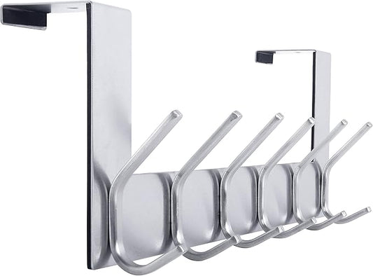 WEBI Over The Door Hook Door Hanger:Over The Door Towel Rack with 6 Hooks for Hanging Coats,Door Coat Hanger Towel Hanger Over Door Coat Rack for Towels,Clothes,Back of Bathroom,Silver