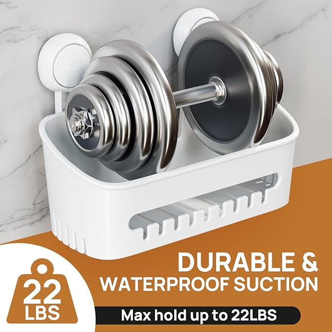 LEVERLOC Shower Caddy Suction Cup 2 Pack, Shower Organizer Removable Bathroom Shelf, Storage Suction Powerful Max Hold 22lbs Bathroom Caddy Waterproof Holder, White-NeatNest