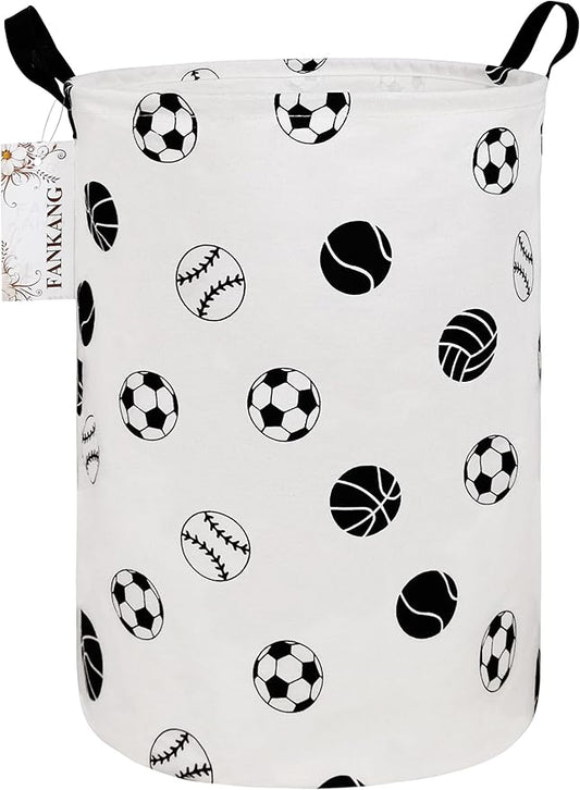FANKANG Storage Basket, Nursery Hamper Canvas Laundry Basket Foldable with Waterproof PE Coating Large Storage Baskets for Kids Boys and Girls, Office, Bedroom, Clothes,Toys（Football）