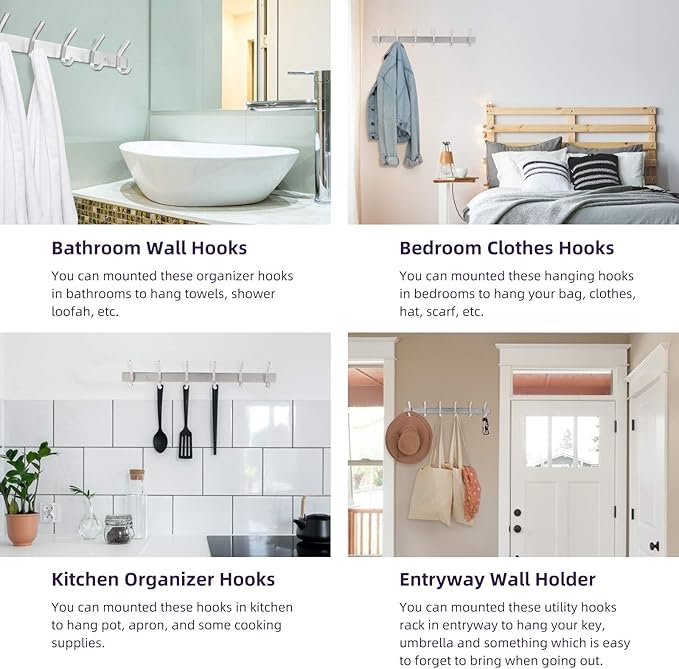 Coat Rack Wall Mounted,Stainless Steel Silver Towel Racks with 5 Hooks for Bathroom Kitchen Bedroom Door-NeatNest