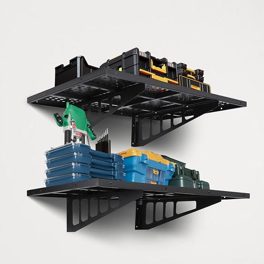 2-Pack Garage Shelving Units, 20" W x 48" L 560 lbs Capacity Steel Pegboard Shelf with 4 Hooks & Reinforced Frame, Black, Heavy Duty Garage Storage for Workshop, Basement-NeatNest