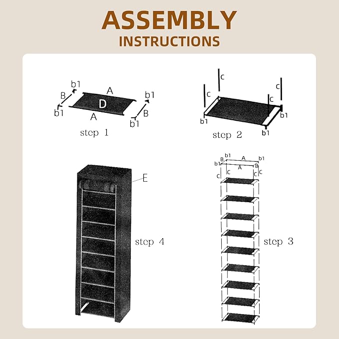 ERONE Shoe Rack with Cover 10 Tier Tall Slim Narrow Shoe Rack Organizer Space-Saving Sturdy Shoe Storage Shelf for Entryway, Closets-NeatNest
