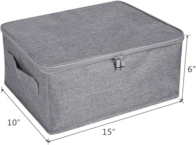 ANMINY 2PCS Storage Bins with Zipper Lids 13 Qt Lidded Fabric Storage Boxes Baskets Cubes with Handles Collapsible Washable Cotton Linen Closet Shelf Clothes Organizer Containers - Gray, Small-NeatNest