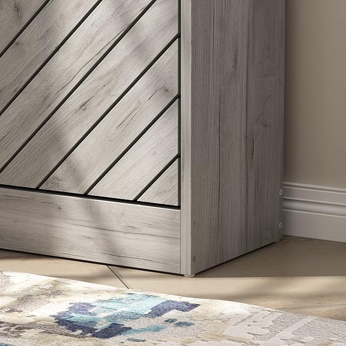 Homsee Modern Shoe Storage Cabinet with 3 Flip Drawers & Twill Louver Doors, Wood 3-Tier Shoe Rack Storage Organizer for Entryway, Hallway & Bedroom, Grey (22.4”L x 9.4”W x 42.3”H)-NeatNest