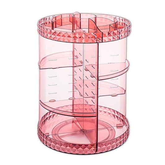 V-HANVER 360 Rotating Makeup Organizer Perfume Organizer Pink Cosmetic Storage Display Case Large Capacity Acrylic Beauty Holder Adjustable Partition Height for Bedroom Dresser or Bathroom Vanity-NeatNest