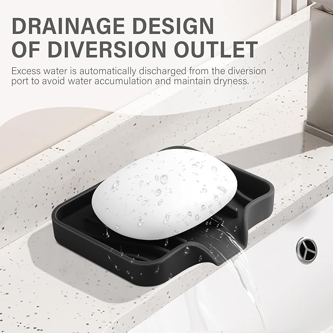 2PCS Self Draining Soap Holder,Spofit Silicone Soap Dish, Suitable for for Kitchen, Bathroom, Shower, Bath Tub,Soap Container (Black)-NeatNest
