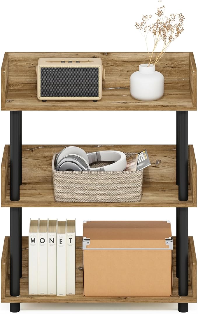 Furinno Turn-N-Tube 3-Tier Freestanding Multipurposes Display Rack, Bookshelf, Flagstaff Oak/Black-NeatNest