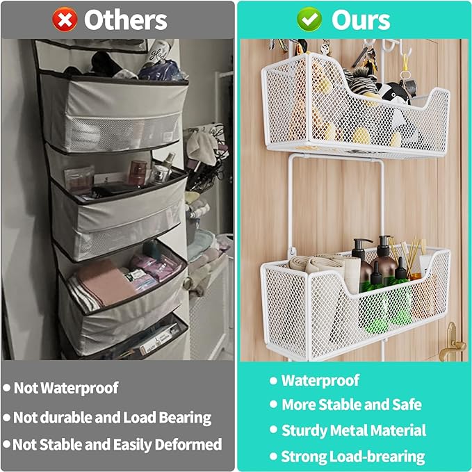HapiRm Over Door Organizer Storage - Hanging Door Organizer with 4 Metal Large Capacity Baskets and Adjustable Coat Hook for Bathroom Bedroom Kitchen Pantry Closet Cabinet-NeatNest