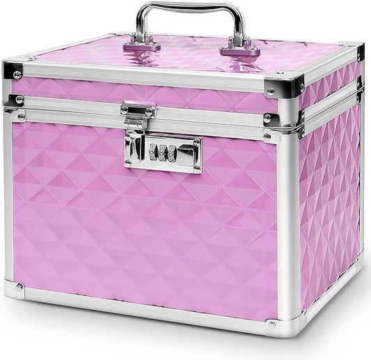 Medication Combination Lock Boxes with Code for Personal Items, Medicine Lockbox for Documents 10 x 7.25 x 7.75 Inches Plaid Pink