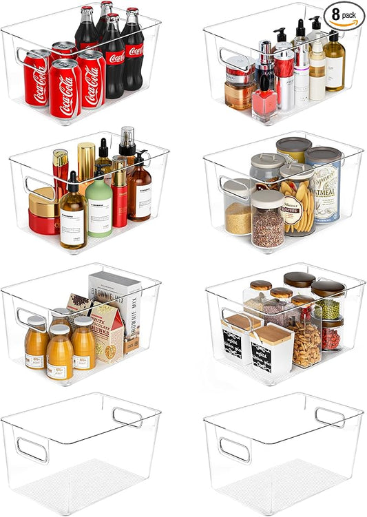 Clear Plastic Storage Bins 8 Pack - Pantry Organizers and Storage, Fridge Organizer for Kitchen, Cabinet, Freezer, Bathroom, Clost, Home Organization-NeatNest
