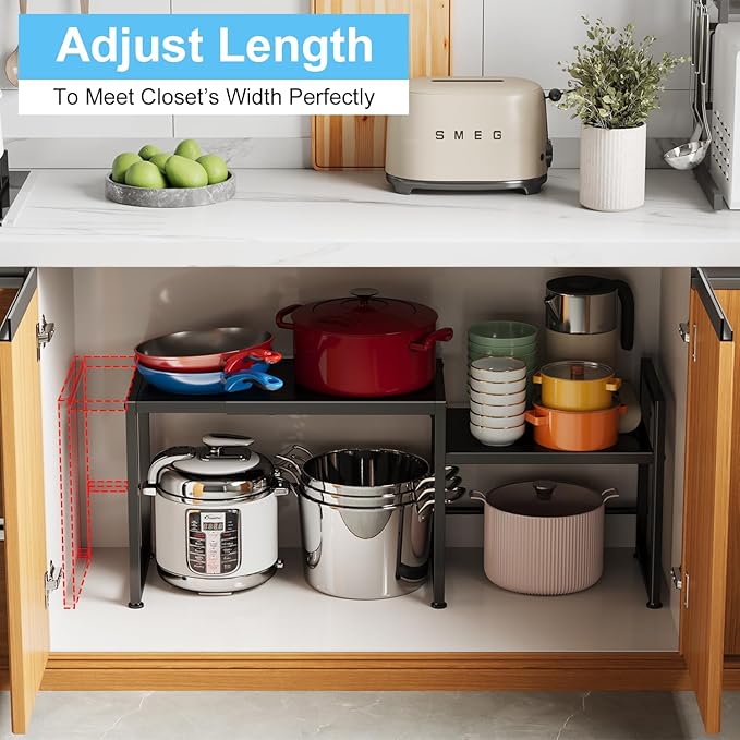 44.3 Inches Expandable Metal Storage Shelves,150LBS Heavy Duty Shelving Units and Storage For Appliance,Adjustable Utility Organization and Storage Shelf Rack For Kitchen Cabinet Closet Garage Pantry-NeatNest